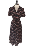 SANDRA DARREN Sz 10 A-Line Dress Black Pink Burgundy Floral Flocked Velvet Midi