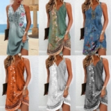 New style ladies’ small suspenders sexy sleeveless printed dress long skirt
