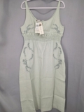 New Fanm Mon Women XL (Fits L) Linen Sage LightGreen Embroider Midi Dress RT$319