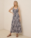 Pact Women’s Fit & Flare Open Back Maxi Dress X-Large Midnight Blue Palms
