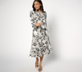 Isaac Mizrahi Live! Women’s Dress Sz 10 Printed Crepe Midi Multi-colored A645001