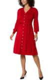 Nina Leonard Women’s Balloon-Sleeve Belted Sweater Dress Red