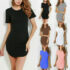 Women’s V-Neck 100% Cotton Casual Oversized  Tunic Dress 3/4 Sleeves Pockets