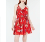 BCX Junior Womens XL Red Blue Floral Ruffle Detail Belted Fit Flare Dress NWT