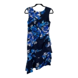 Eliza J Dress boat neck cascade ruffle sheath blue size 8