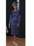 Sz 10 Ashro Blue Formal Rhinestone Pearl Church Teyonah Rose-Sleeve Sheath Dress