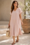 Jenni Kayne Cypress Cotton Gauze Caftan Dress XS Blush Pink Coastal Minimalist