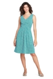 Lands End Women’s Sleeveless Fit and Flare Dress Brilliant Aqua Geo New