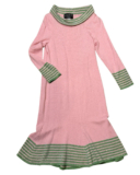 Lucini Collections Pink/Green Striped Fit & Flare Funnel Neck Midi Dress 12