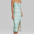 Lucini Collections Pink/Green Striped Fit & Flare Funnel Neck Midi Dress 12