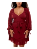 B DARLIN Womens Balloon Sleeve Scoop Neck Short Party Fit + Flare Dress