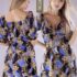 Final Touch Dress Womens Small Black White Floral Button Front Short Sleeve Midi