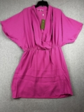 Trina Turk Dress Womens Large Pink Concourse Surplice V Neck Elastic Waist $258