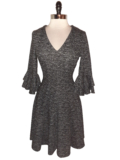 DANNY AND NICOLE Size 10 A-Line Dress Black Grey 3/4 Sleeve Stretch Ponte Knit