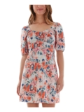BCX DRESS Womens Fit + Flare Mini Dress Pouf Sleeve Sweetheart Neckline