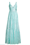 NWT Aidan by Aidan Mattox Organza Tiered Maxi Cutout Sea Glass Dress Size 4