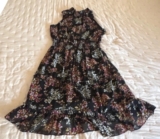 Nim and Jess Black Multicolor Floral High Neck Midi A-Line Dress Sleeveless PL