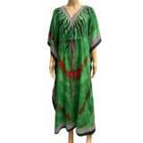 Bohemian Crepe Caftan Cover-Up Hippie Gypsy Chic Green Tie-Dye No59