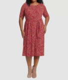 London Times Women’s Red Side Tie Fit & Flare Midi Dress Plus Size 20W