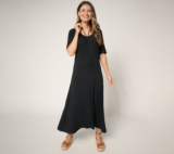 Peace Love World Women’s Petite Dress PM Ruch Front Short Sleeve Black A692504
