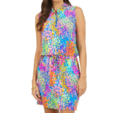IBKUL Camille Sleeveless Drawstring Dress Size L XL Blue Multi Golf Ladies NWT