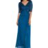 Betsy & Adam V-Neck Ruffled High-Low Cascade Gown Navy New Size 10