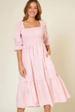 Ces Femme Pink Gingham Smocked Midi Women’s Dress