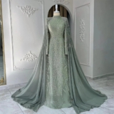 Luxury Evening Dress High Neck A-line Appliques Pleat De Gala Customized 2025