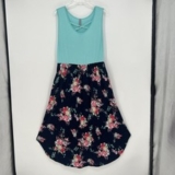 HoneyMe Curvy Women Tank Dress Aqua Floral Navy Sleeveless Plus Size Pockets NEW