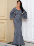 Miss Ord Elegant Sequin Bell Sleeve Mermaid Dress Women Size S