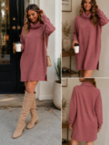 NWT Nine Britton Mauve Ribbed Turtleneck Sweater Dress Cozy Minimalist Women S