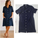 Katies Size 18 Navy Blue Dress Buttons Linen Blend Pockets