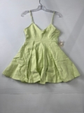 FREE-EST Tan Lines Stretch Linen Mini Dress Women’s Size XS Lime Cream