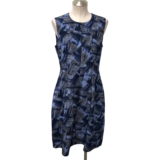 Lafayette 148 Sheath Dress Womens 6 Blue Silk Abstract Brushstroke