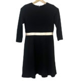 Vintage 90s Oscar de la Renta Black Silk Cashmere Long Sleeve Knee Dress 10