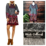 White Mark Dress Size Large Appoline Boho Soft Knit Embroidered Long Puff Sleeve