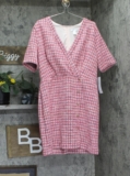 London Times Womens Houndstooth Faux-Wrap V Neck Embellished Dress Pink 18