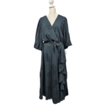 Melonie Hunter Womens Teal Hunter Green Floral Jacquard Ruffle Maxi Dress 16 NEW