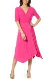 Nina Leonard Elbow-Sleeve Dress with Uneven Hem Dragonfruit
