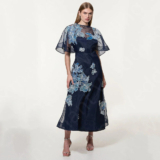Custom Vintage Navy Prom Gowns Contrast Color Evening Dresses Puff Half Sleeve