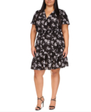 Michael Michael Kors Floral-Print Faux-Wrap Dress Black/White Plus Size 3X