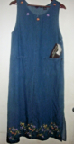 NWT Agapo BLUE JEAN LONG DENIM Floral Embroidered SLEEVELESS DRESS Size S (B138)