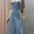 NWT Agapo BLUE JEAN LONG DENIM Floral Embroidered SLEEVELESS DRESS Size S (B138)