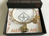 Alex and Ani Four Leaf Clover Bangle Bracelet Shiny Gold New With Tag Box Card