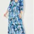 Banana Republic Dress 4 Blue Belted Split Neck Geometric Pockets Long Sleeve NWT