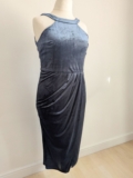 Grace Karin Slate Blue Velvet Cowl Back Midi Dress guest evening Size 18