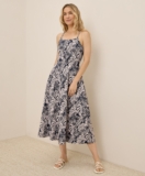 Pact Women’s Fit & Flare Midi Dress Medium Short Midnight Blue Palms
