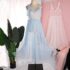 BY JOHNNY Peach Polka Plunge V Neck Midi Dress Pre owned designer Size 10 AU