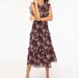J Crew Factory Floral Tiered Ruffle Maxi Dress Black Red Sz 2 Prairie Feminine