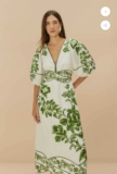 NWT FARM Rio Green Floral Cascade Midi Dress Large | Linen Blend | MSRP $320